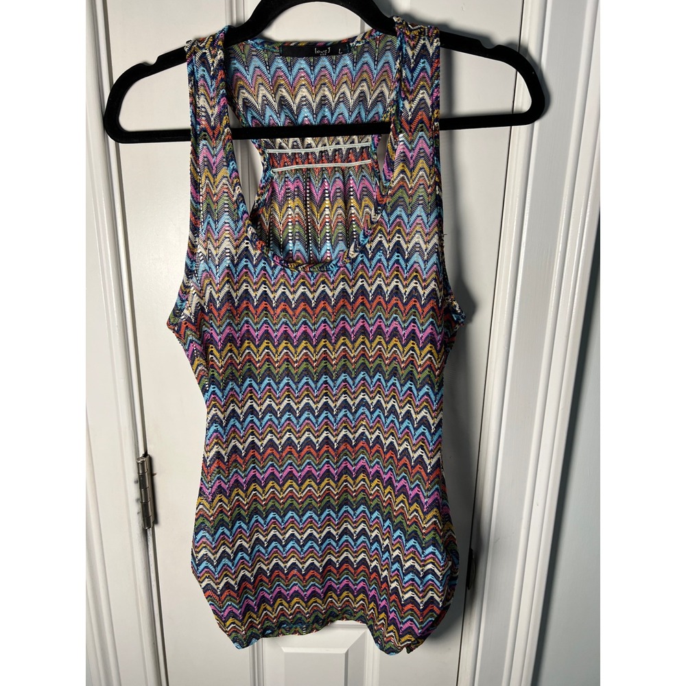 Love J USA Womens Large Multicolor Chevron Crochet Racerback Tank Top 0900